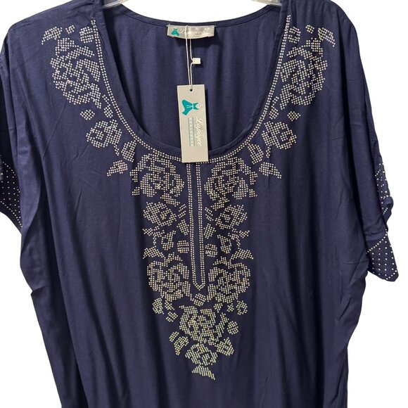 Layogee Womens XL Navy Blue Embellished Kaftan Dress Rayon dress. NWT - Picture 2 of 12